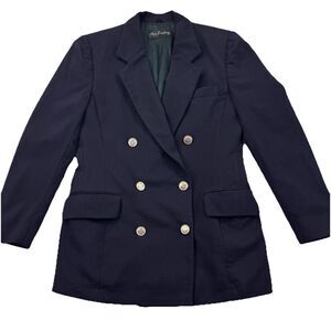 Vintage Ann Freedberg Wool Blazer 4 Navy Gold Button Double Breasted Jacket